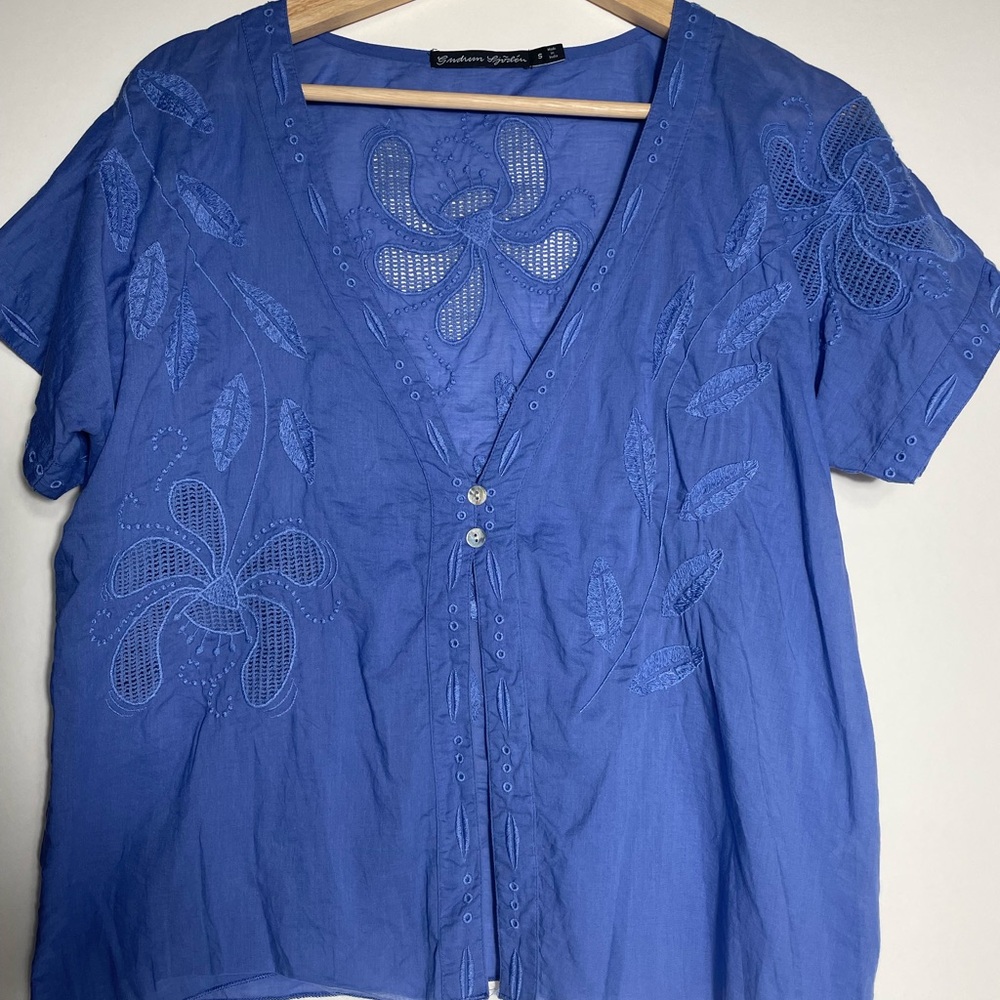 Gudrun Sjoden Blue Embroidered Women's Top Size S